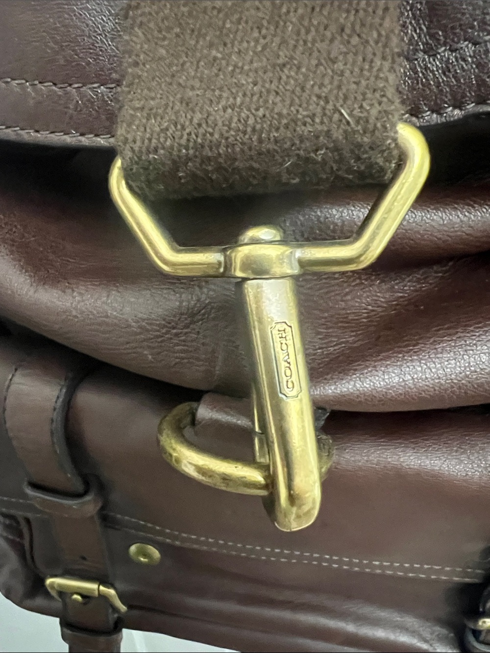 Coach Dark Brown Leather Buckle Backpack with Brass Hardware - Picture 3 of 17